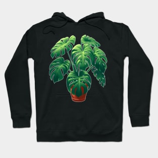 Houseplant Green Wild Monstera Deliciosa - Modern Cartoon Painting - White Outline Hoodie